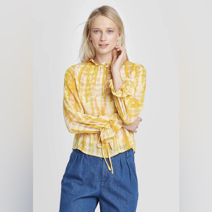 Who What Wear Mustard And Cream Long Sleeve Blouse